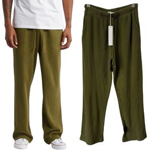 Elwood Waffle Knit Straight Leg Pant Drawstring Baggy Luxury Sz. Small Green New